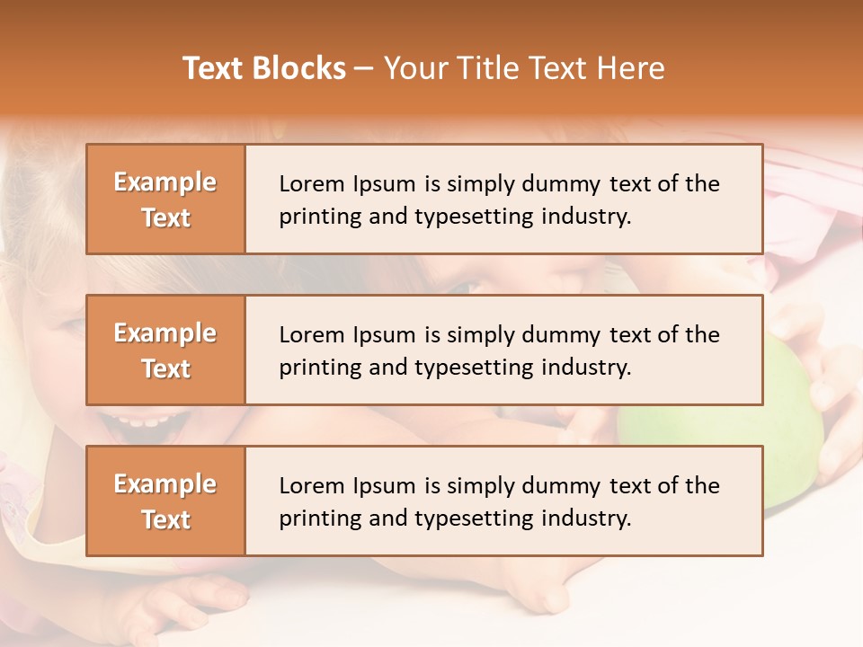 Two Beautiful Children Struggle For Apple Over White PowerPoint Template