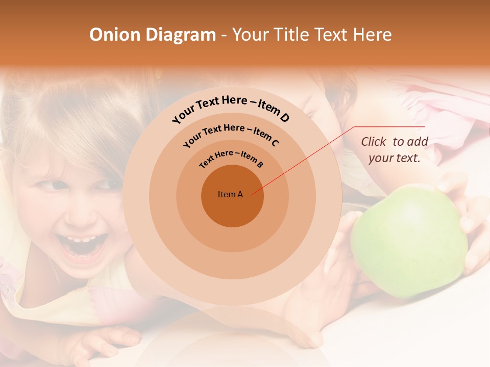 Two Beautiful Children Struggle For Apple Over White PowerPoint Template