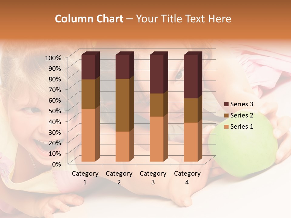 Two Beautiful Children Struggle For Apple Over White PowerPoint Template