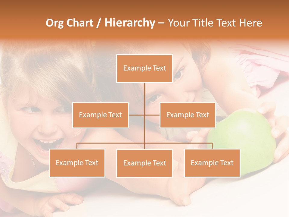 Two Beautiful Children Struggle For Apple Over White PowerPoint Template