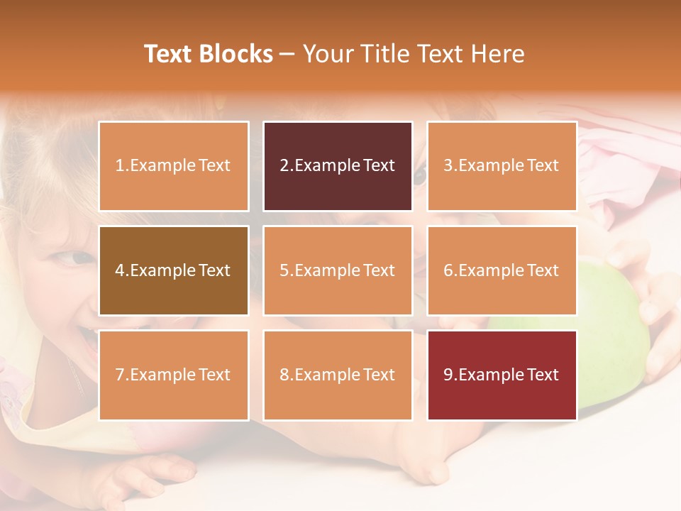 Two Beautiful Children Struggle For Apple Over White PowerPoint Template