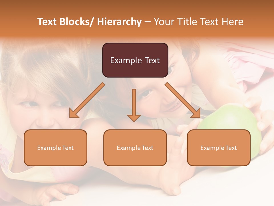 Two Beautiful Children Struggle For Apple Over White PowerPoint Template