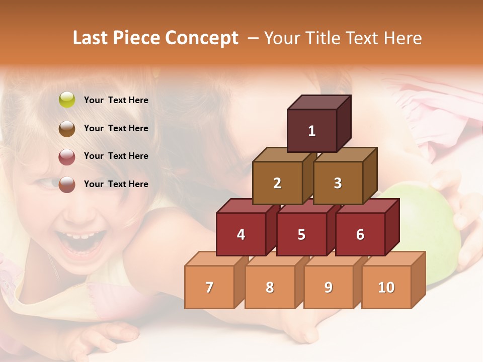 Two Beautiful Children Struggle For Apple Over White PowerPoint Template