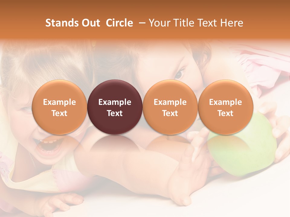 Two Beautiful Children Struggle For Apple Over White PowerPoint Template