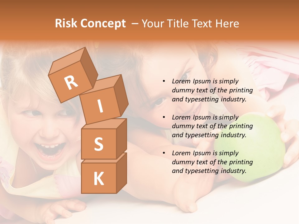 Two Beautiful Children Struggle For Apple Over White PowerPoint Template