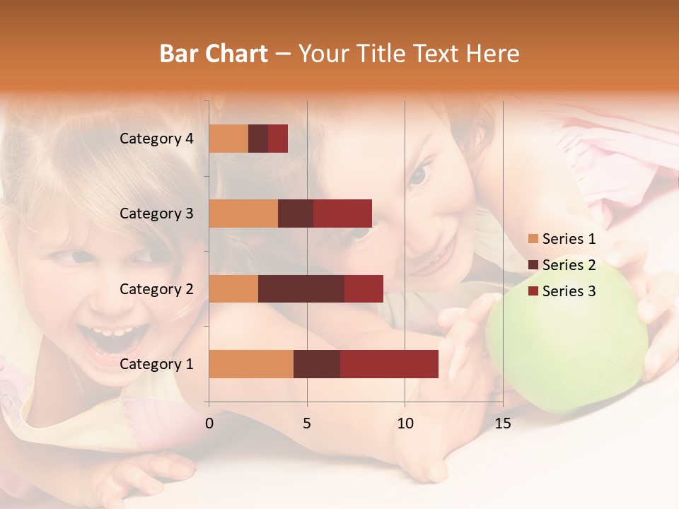 Two Beautiful Children Struggle For Apple Over White PowerPoint Template