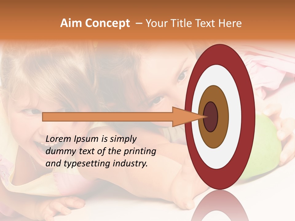 Two Beautiful Children Struggle For Apple Over White PowerPoint Template