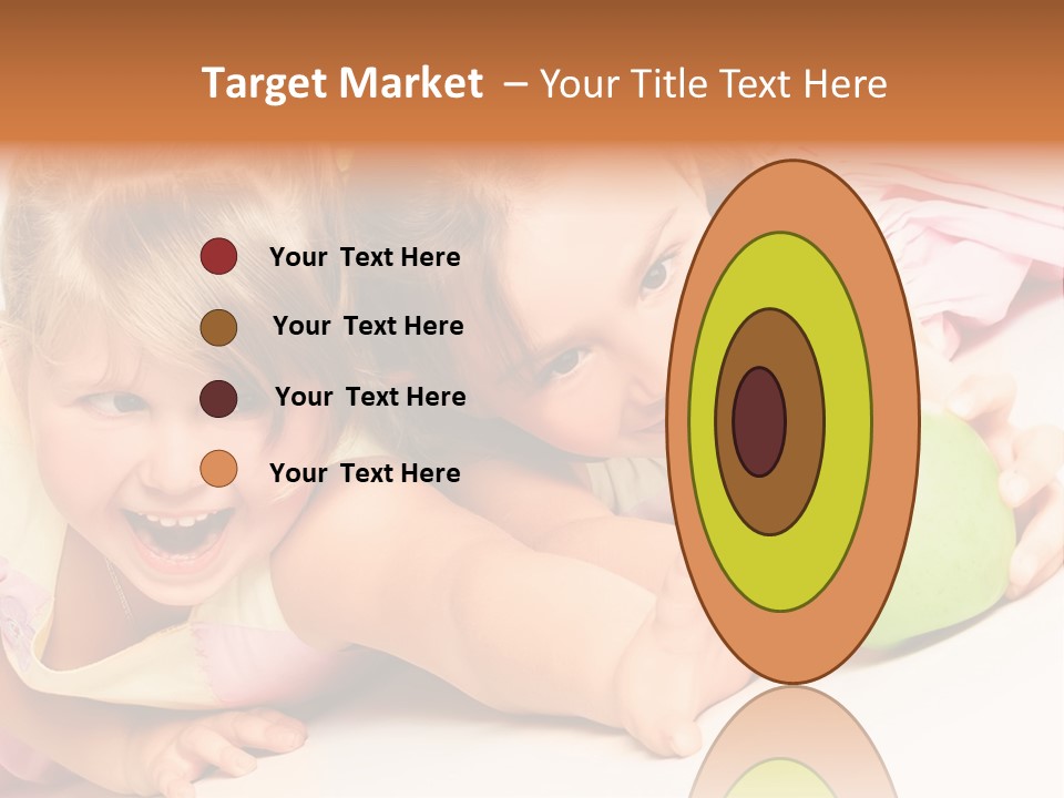 Two Beautiful Children Struggle For Apple Over White PowerPoint Template