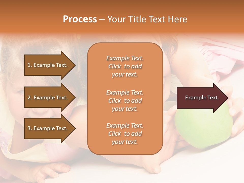 Two Beautiful Children Struggle For Apple Over White PowerPoint Template
