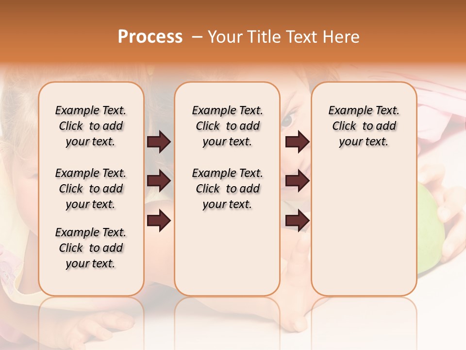 Two Beautiful Children Struggle For Apple Over White PowerPoint Template