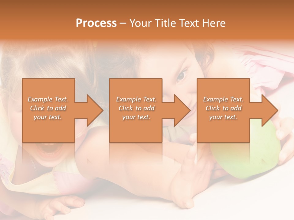 Two Beautiful Children Struggle For Apple Over White PowerPoint Template