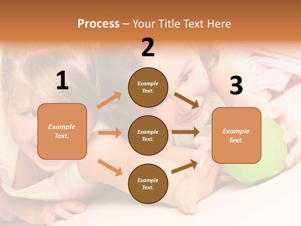 Two Beautiful Children Struggle For Apple Over White PowerPoint Template