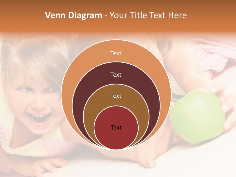 Two Beautiful Children Struggle For Apple Over White PowerPoint Template