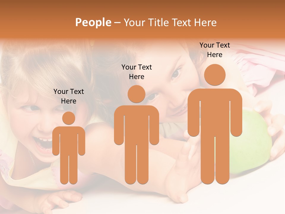 Two Beautiful Children Struggle For Apple Over White PowerPoint Template