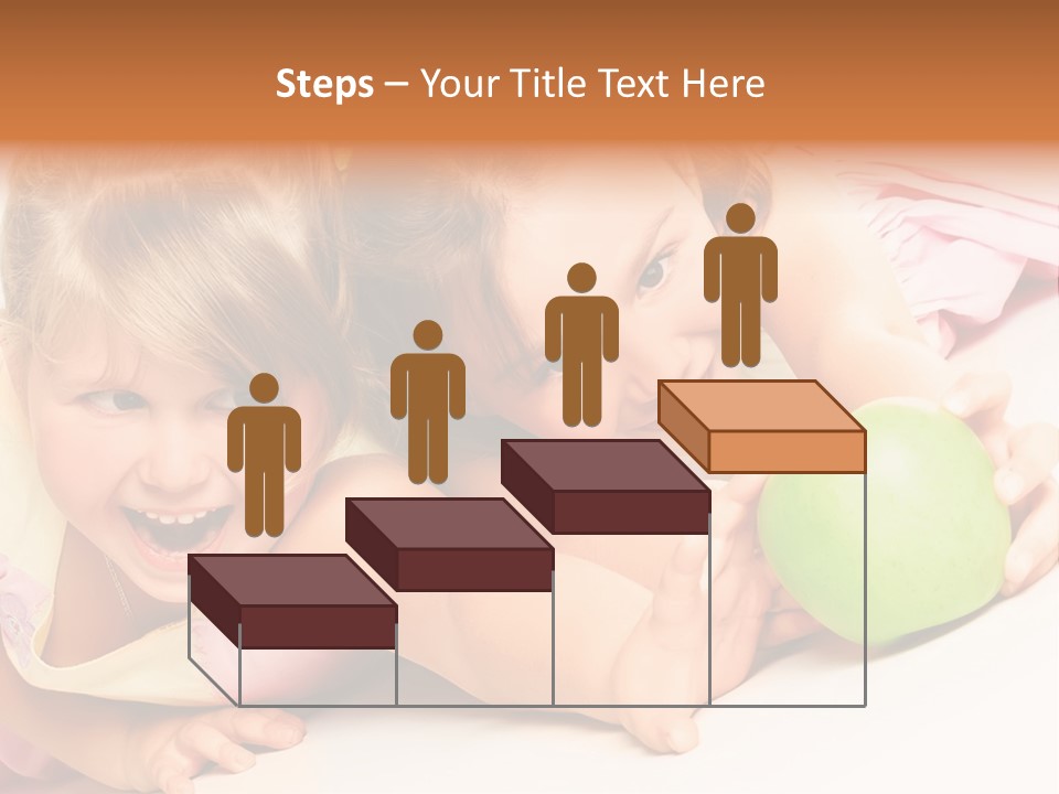 Two Beautiful Children Struggle For Apple Over White PowerPoint Template