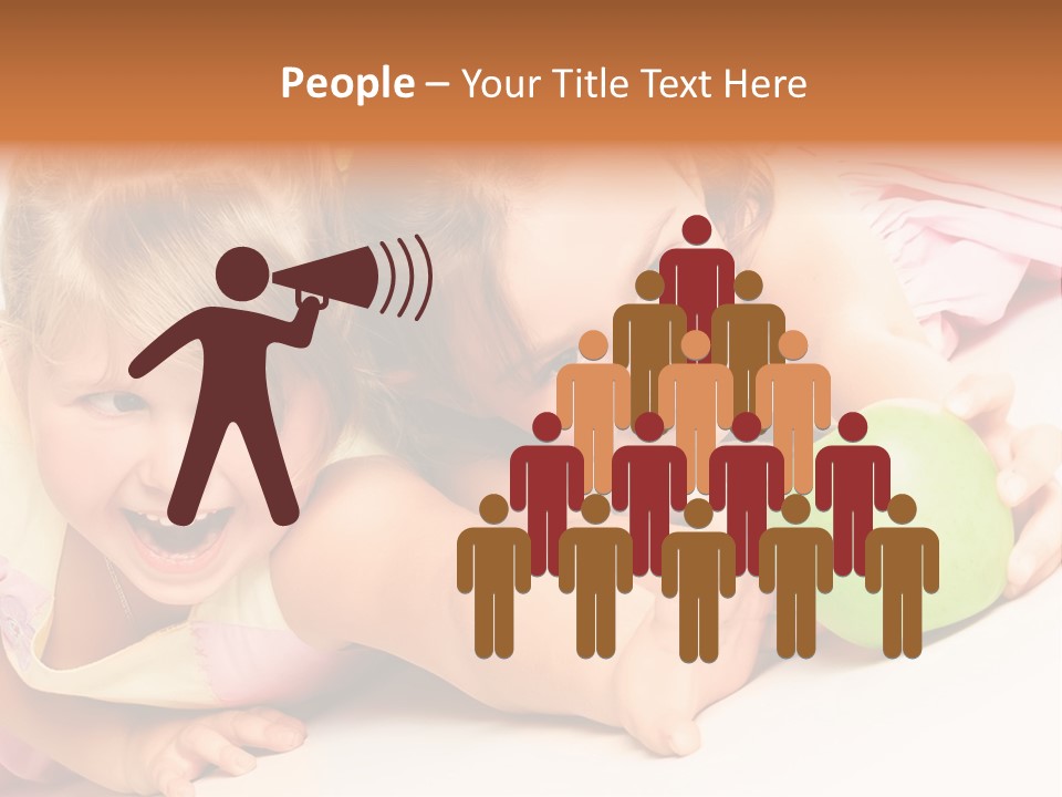 Two Beautiful Children Struggle For Apple Over White PowerPoint Template