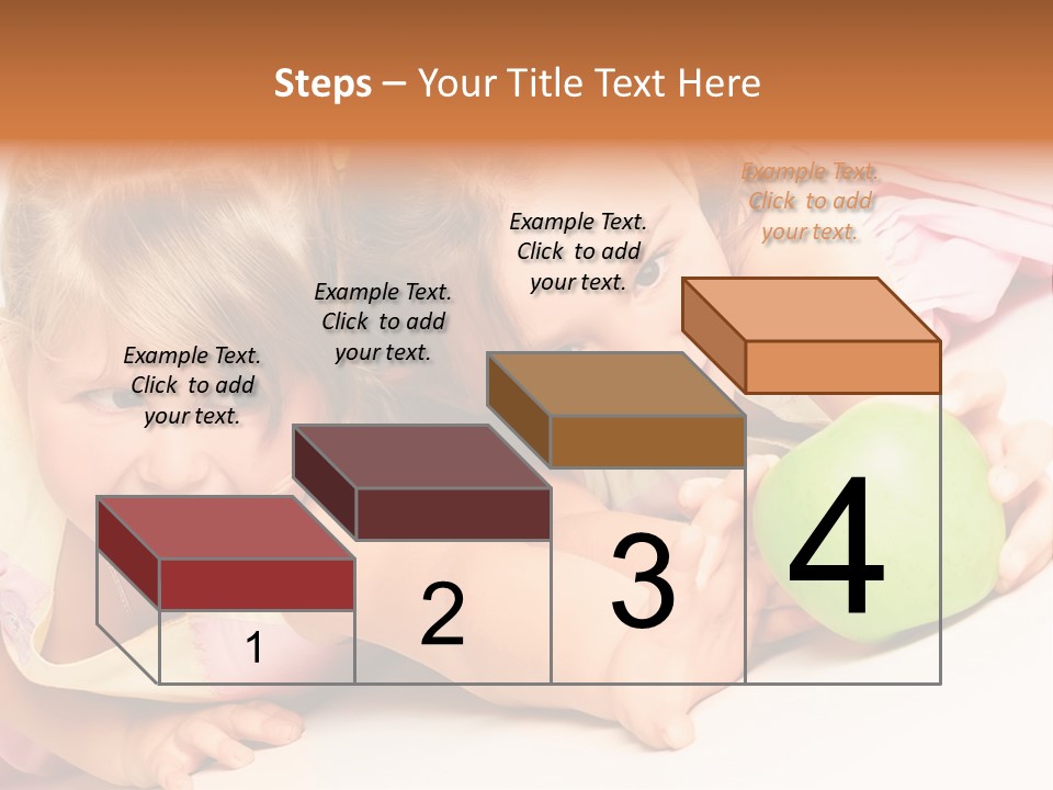 Two Beautiful Children Struggle For Apple Over White PowerPoint Template