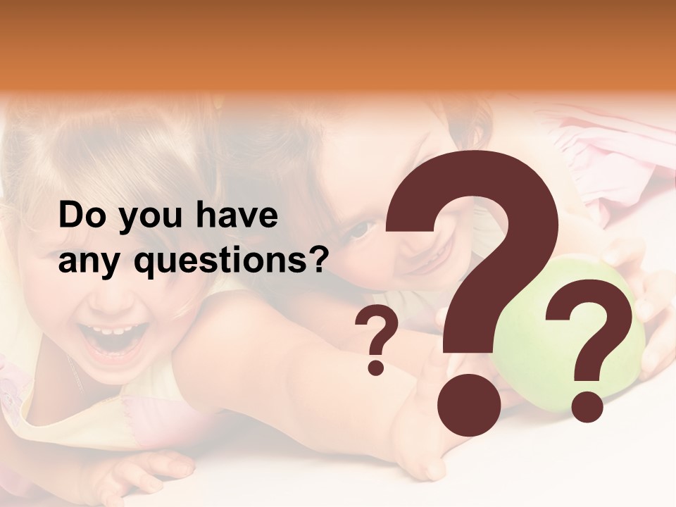 Two Beautiful Children Struggle For Apple Over White PowerPoint Template