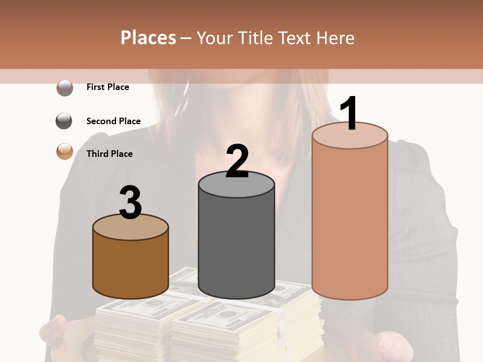 Beautiful Young Woman With Money On A Platter PowerPoint Template