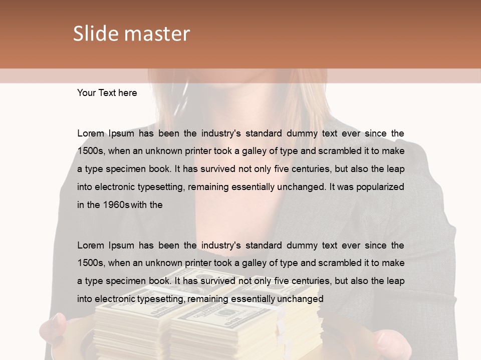 Beautiful Young Woman With Money On A Platter PowerPoint Template