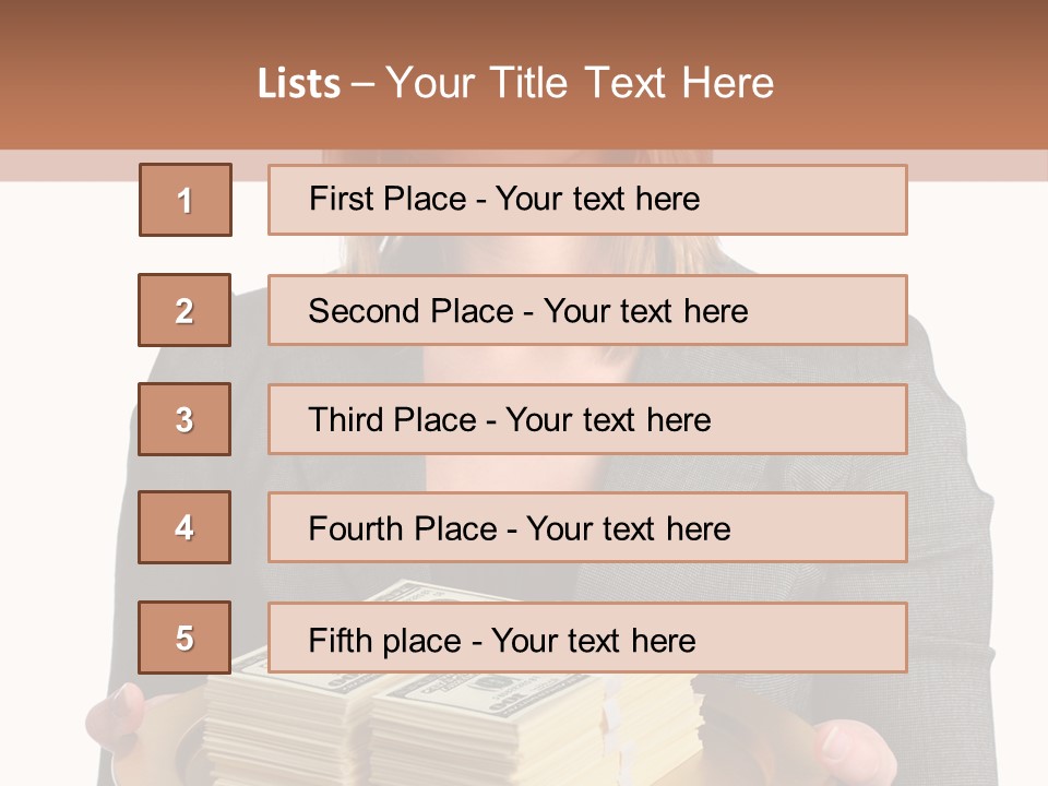 Beautiful Young Woman With Money On A Platter PowerPoint Template