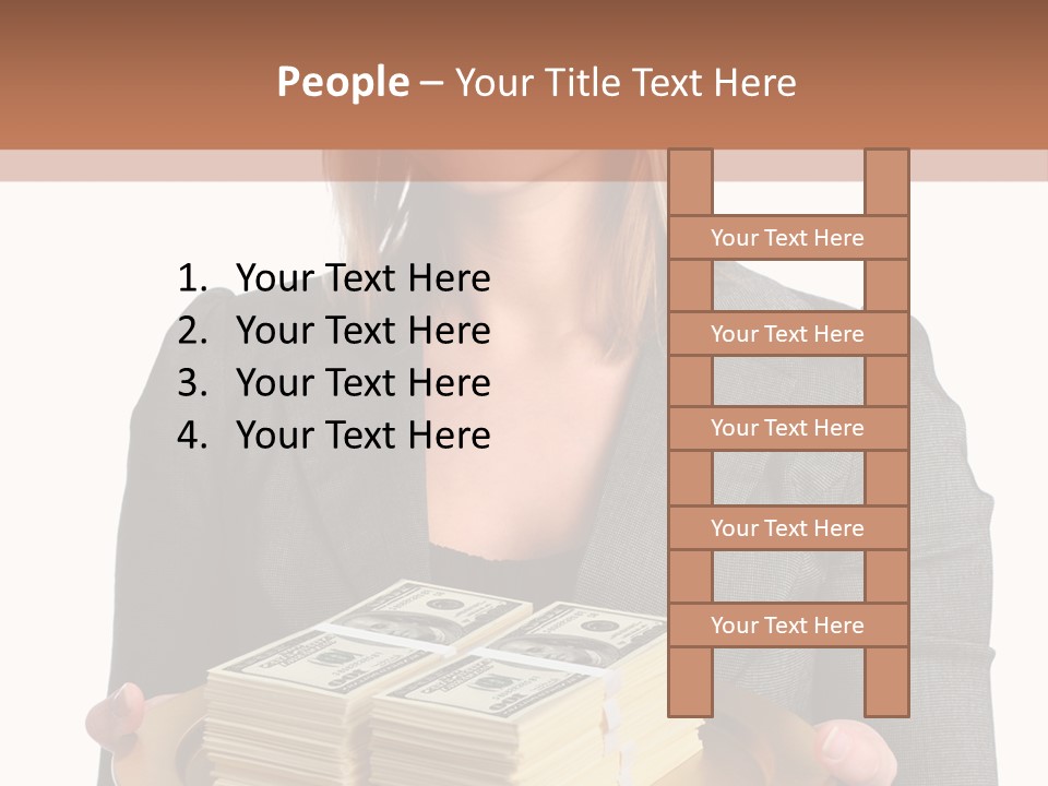 Beautiful Young Woman With Money On A Platter PowerPoint Template