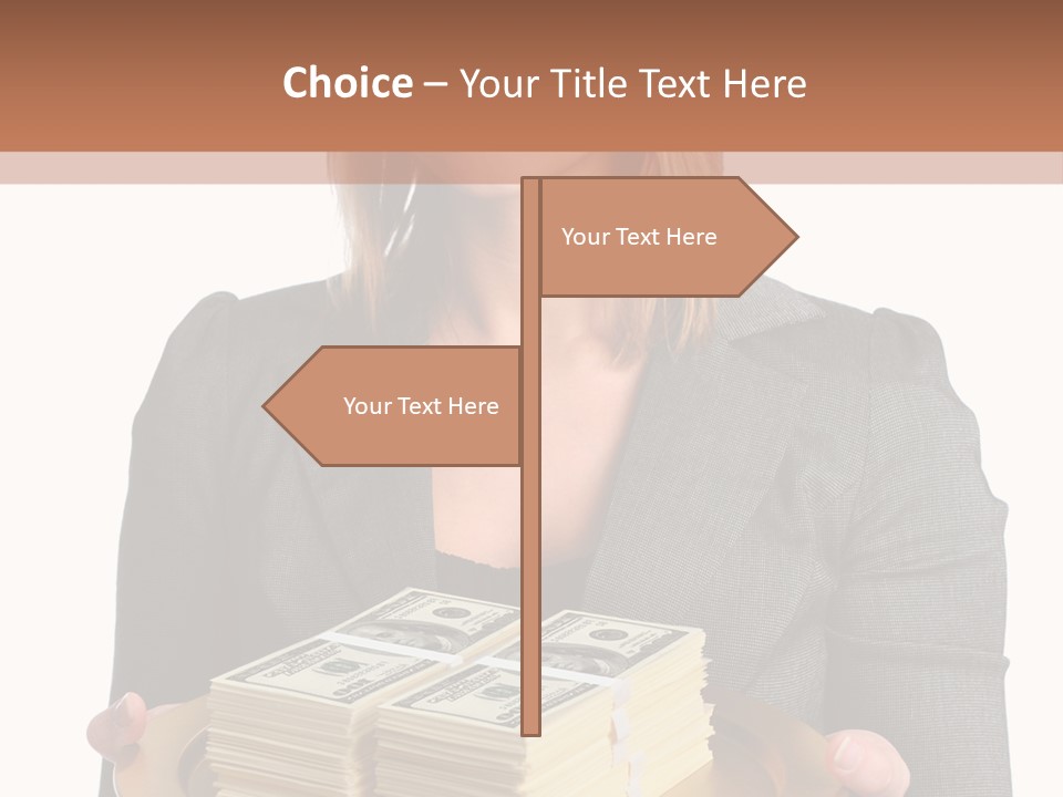 Beautiful Young Woman With Money On A Platter PowerPoint Template