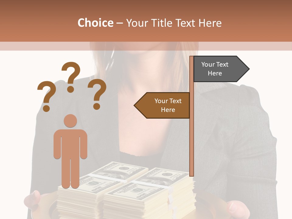 Beautiful Young Woman With Money On A Platter PowerPoint Template