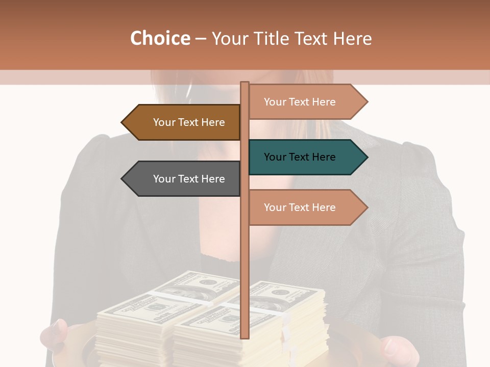 Beautiful Young Woman With Money On A Platter PowerPoint Template