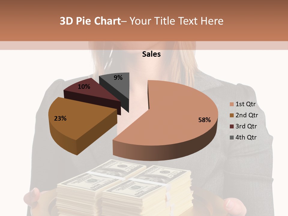 Beautiful Young Woman With Money On A Platter PowerPoint Template