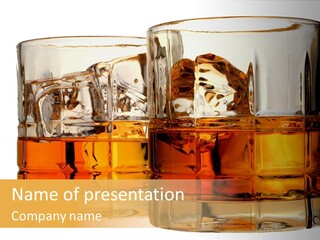Isolated Close-Up Of Liquor And Ice In Glasses. PowerPoint Template