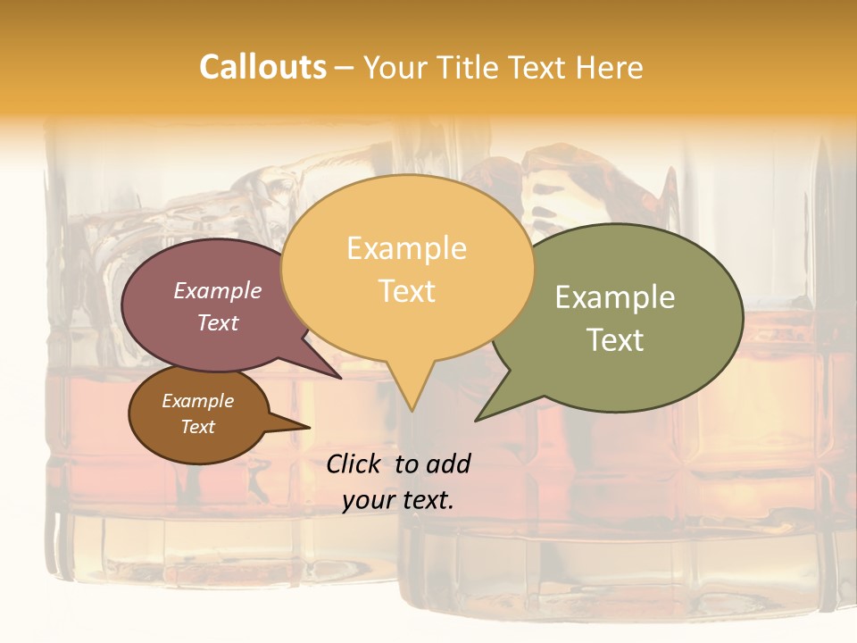 Isolated Close-Up Of Liquor And Ice In Glasses. PowerPoint Template