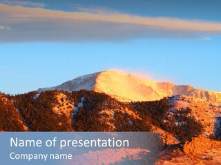 Pikes Peak Up Close Shot With A 200Mm Lens From Ute Valley, Park, 6Am, Very Close To The Mountain. PowerPoint Template