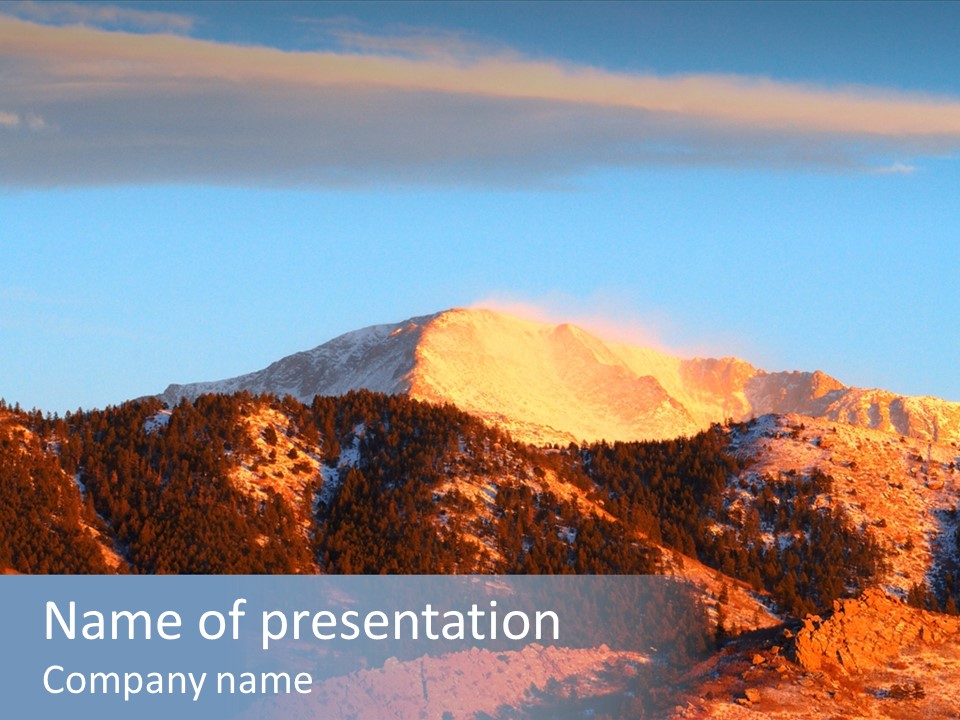 Pikes Peak Up Close Shot With A 200Mm Lens From Ute Valley, Park, 6Am, Very Close To The Mountain. PowerPoint Template