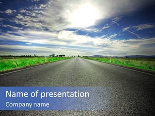 Long Straight Road Stretches Out Ahead Of Viewer PowerPoint Template