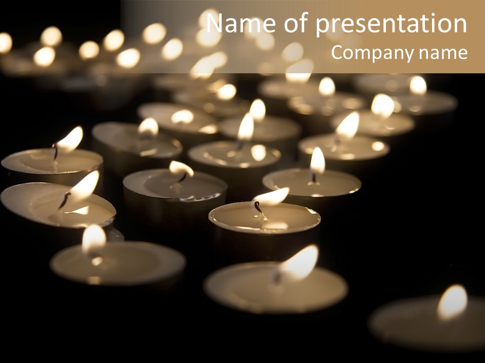 Burning Tea Lights On Black Background, With Selective Focus PowerPoint Template