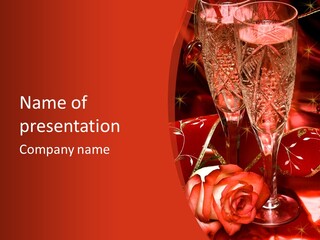 Celebration Table, Rose And Glasses With Champagne PowerPoint Template