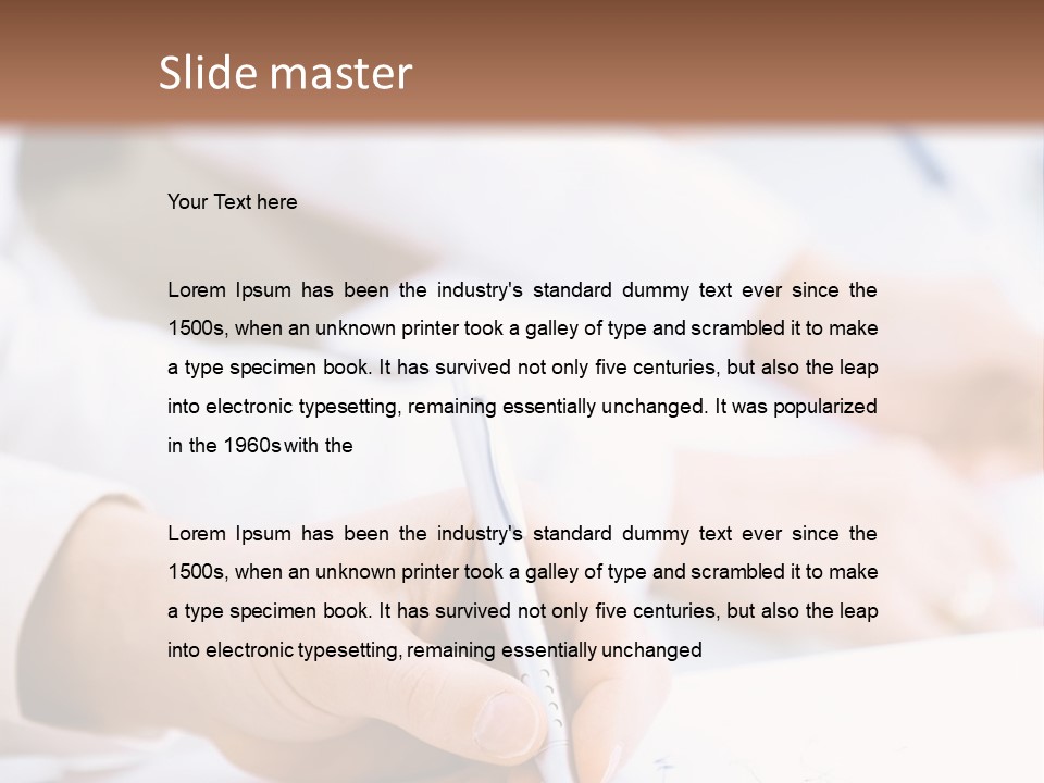 Business People Sitting In A Row And Writing Notes. Close-Up Of Writing Hands. Browse My Portfolio For Horizontal Version. PowerPoint Template