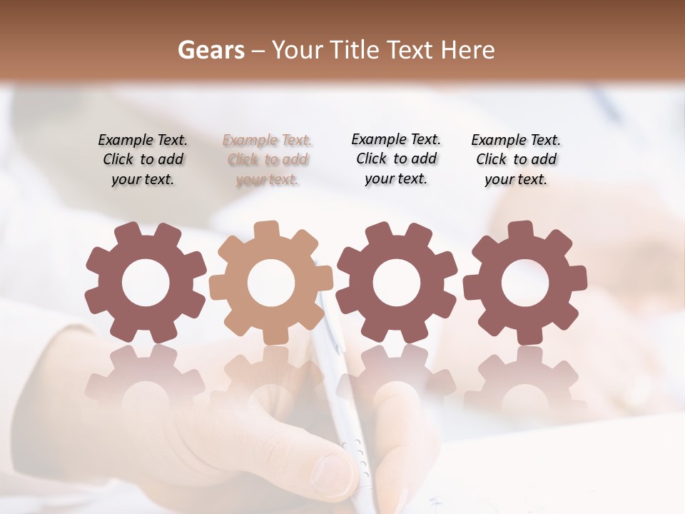 Business People Sitting In A Row And Writing Notes. Close-Up Of Writing Hands. Browse My Portfolio For Horizontal Version. PowerPoint Template