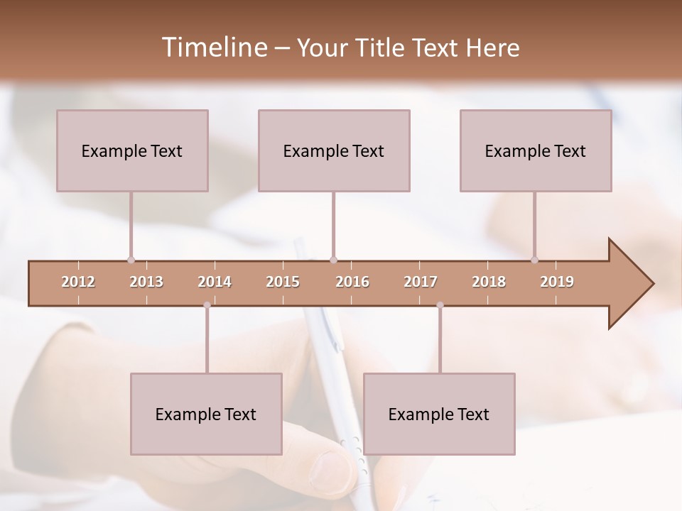 Business People Sitting In A Row And Writing Notes. Close-Up Of Writing Hands. Browse My Portfolio For Horizontal Version. PowerPoint Template