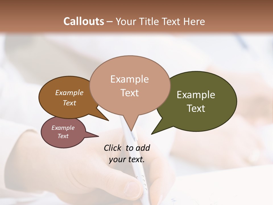 Business People Sitting In A Row And Writing Notes. Close-Up Of Writing Hands. Browse My Portfolio For Horizontal Version. PowerPoint Template