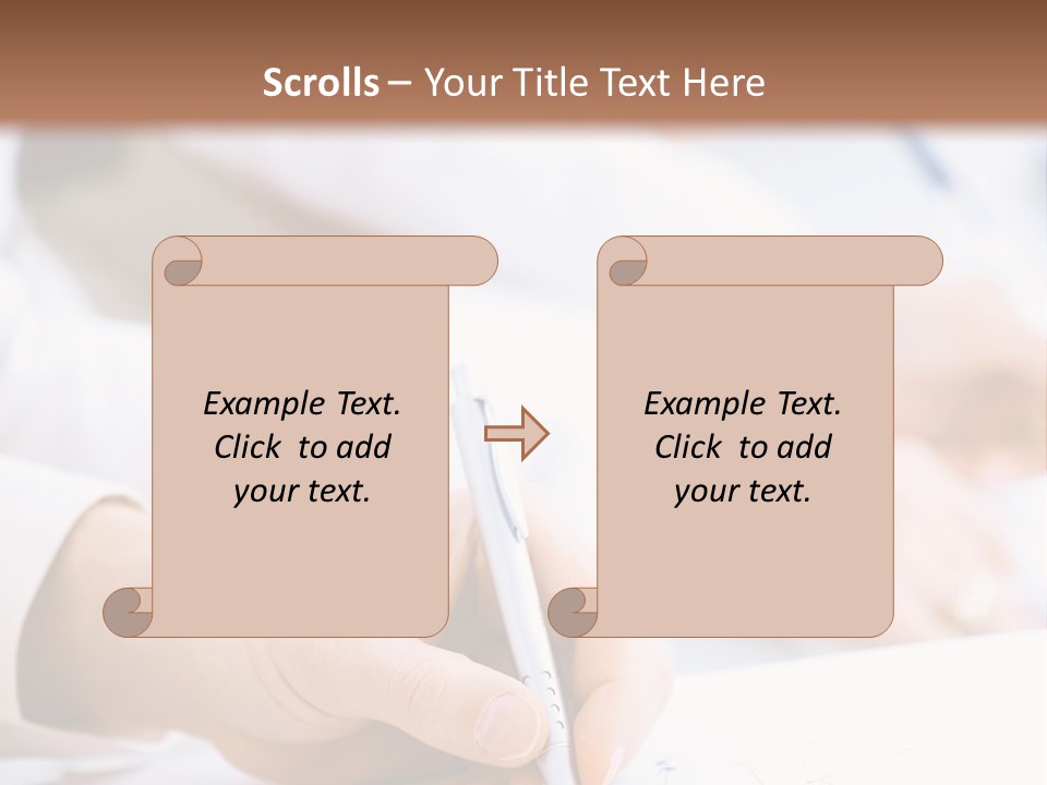 Business People Sitting In A Row And Writing Notes. Close-Up Of Writing Hands. Browse My Portfolio For Horizontal Version. PowerPoint Template