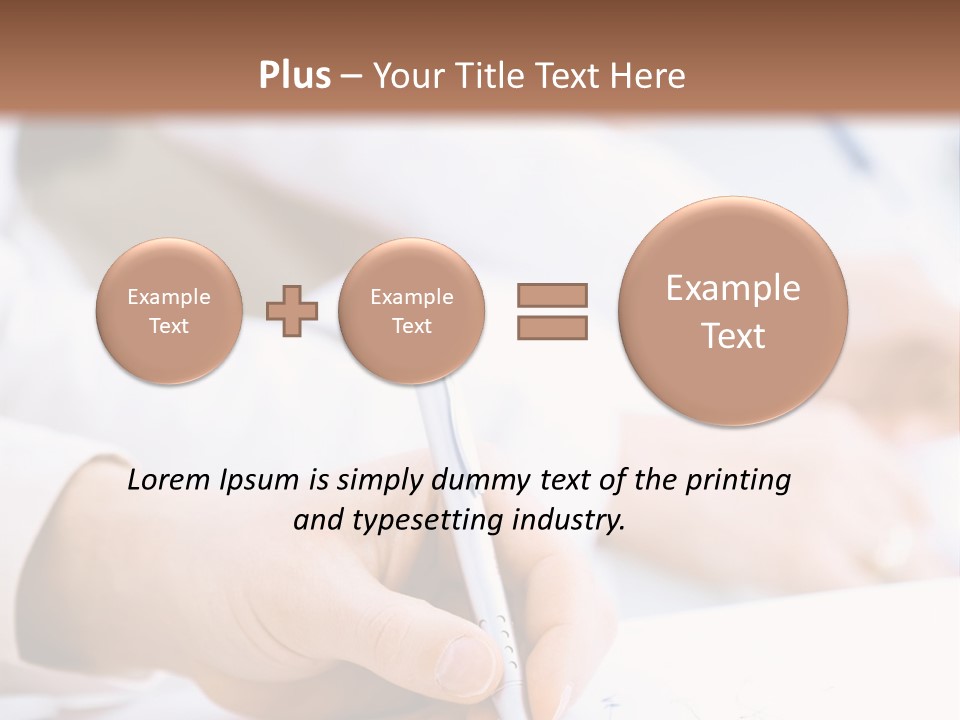 Business People Sitting In A Row And Writing Notes. Close-Up Of Writing Hands. Browse My Portfolio For Horizontal Version. PowerPoint Template