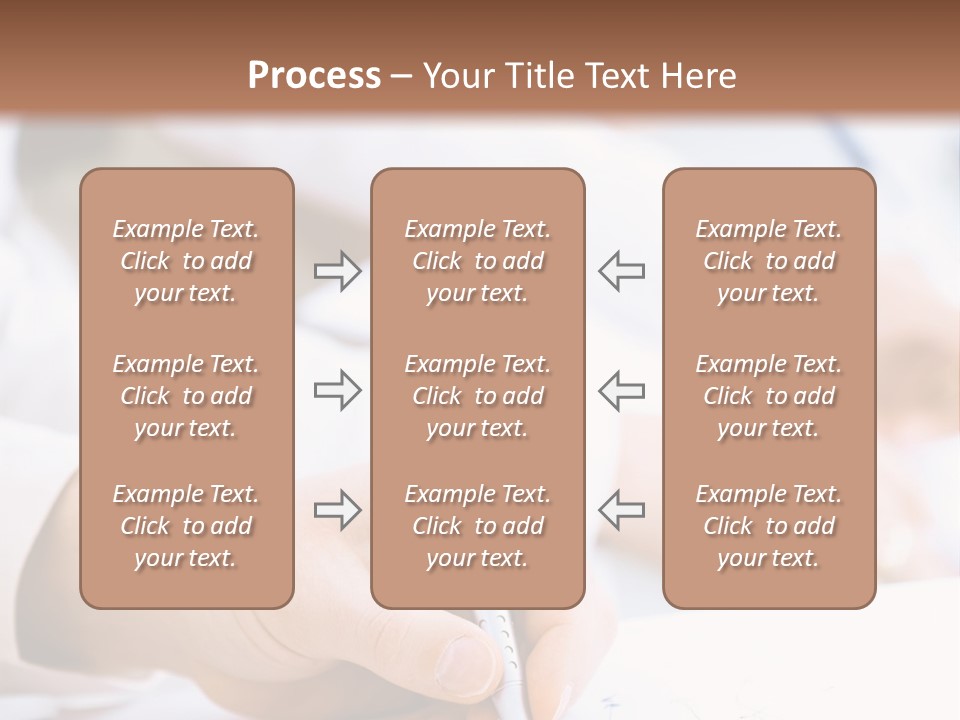 Business People Sitting In A Row And Writing Notes. Close-Up Of Writing Hands. Browse My Portfolio For Horizontal Version. PowerPoint Template