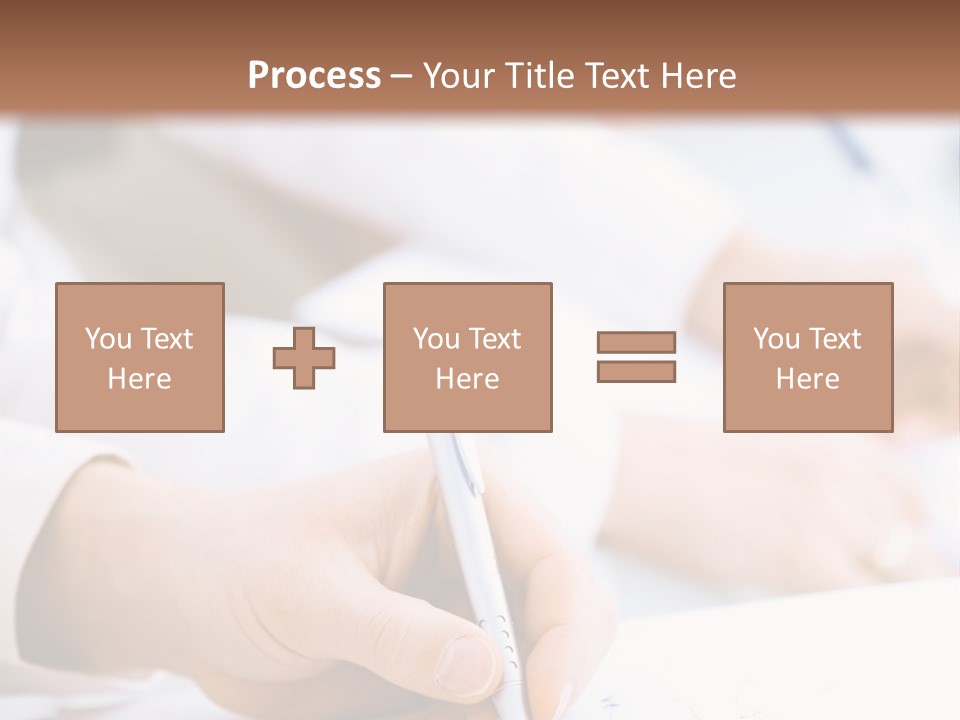 Business People Sitting In A Row And Writing Notes. Close-Up Of Writing Hands. Browse My Portfolio For Horizontal Version. PowerPoint Template