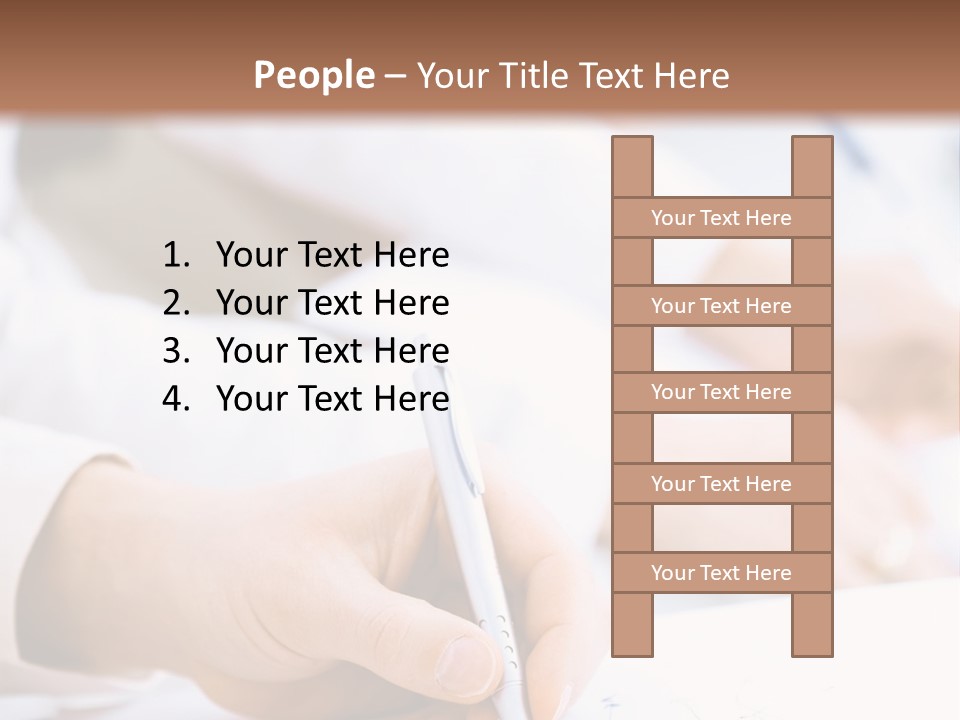 Business People Sitting In A Row And Writing Notes. Close-Up Of Writing Hands. Browse My Portfolio For Horizontal Version. PowerPoint Template