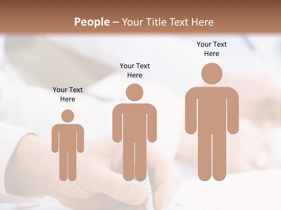 Business People Sitting In A Row And Writing Notes. Close-Up Of Writing Hands. Browse My Portfolio For Horizontal Version. PowerPoint Template