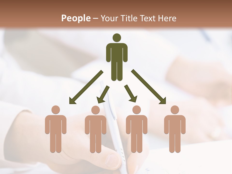 Business People Sitting In A Row And Writing Notes. Close-Up Of Writing Hands. Browse My Portfolio For Horizontal Version. PowerPoint Template