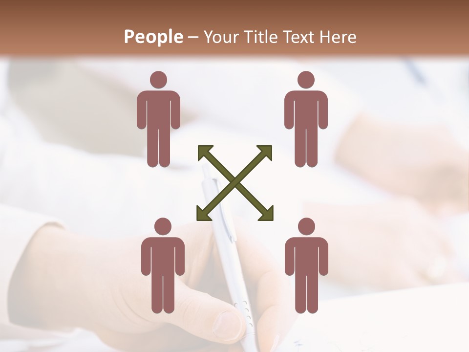 Business People Sitting In A Row And Writing Notes. Close-Up Of Writing Hands. Browse My Portfolio For Horizontal Version. PowerPoint Template