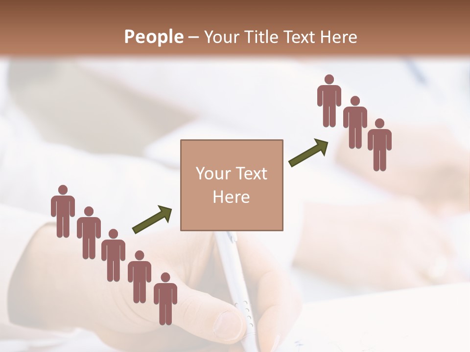 Business People Sitting In A Row And Writing Notes. Close-Up Of Writing Hands. Browse My Portfolio For Horizontal Version. PowerPoint Template